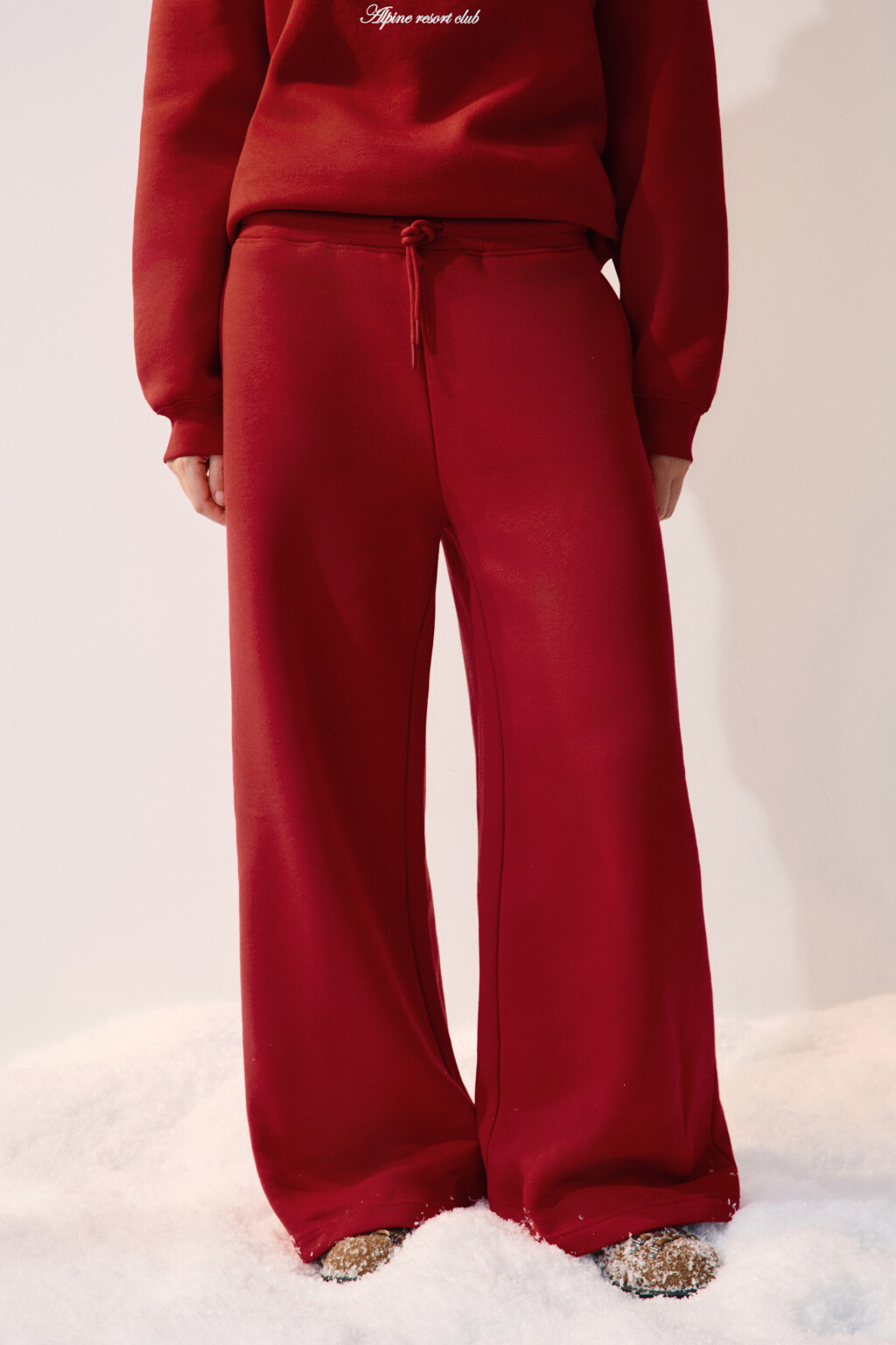 Брюки спортивные из футера с начесом - цвет красный - 2