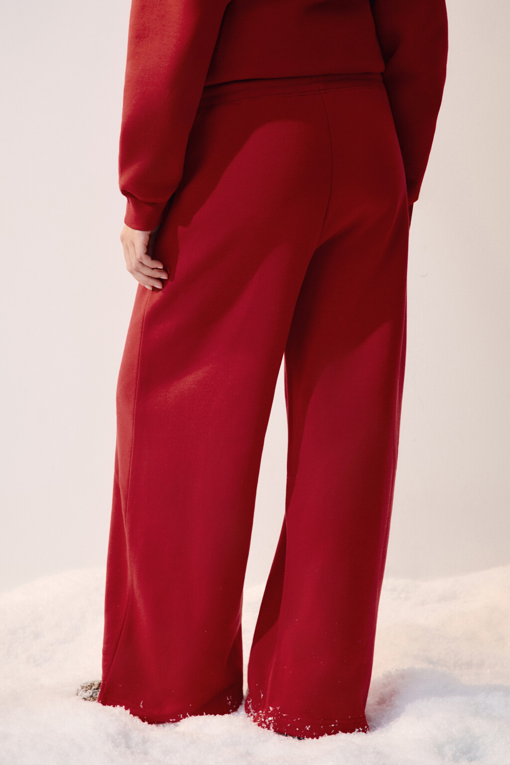 Брюки спортивные из футера с начесом - цвет красный - 3