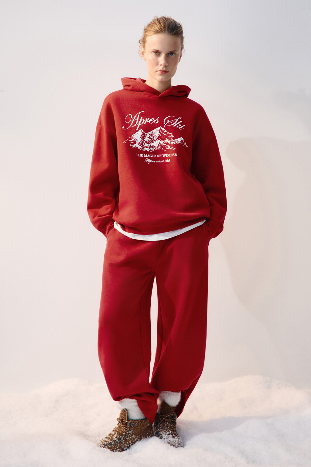 Брюки спортивные из футера с начесом - цвет красный - 4