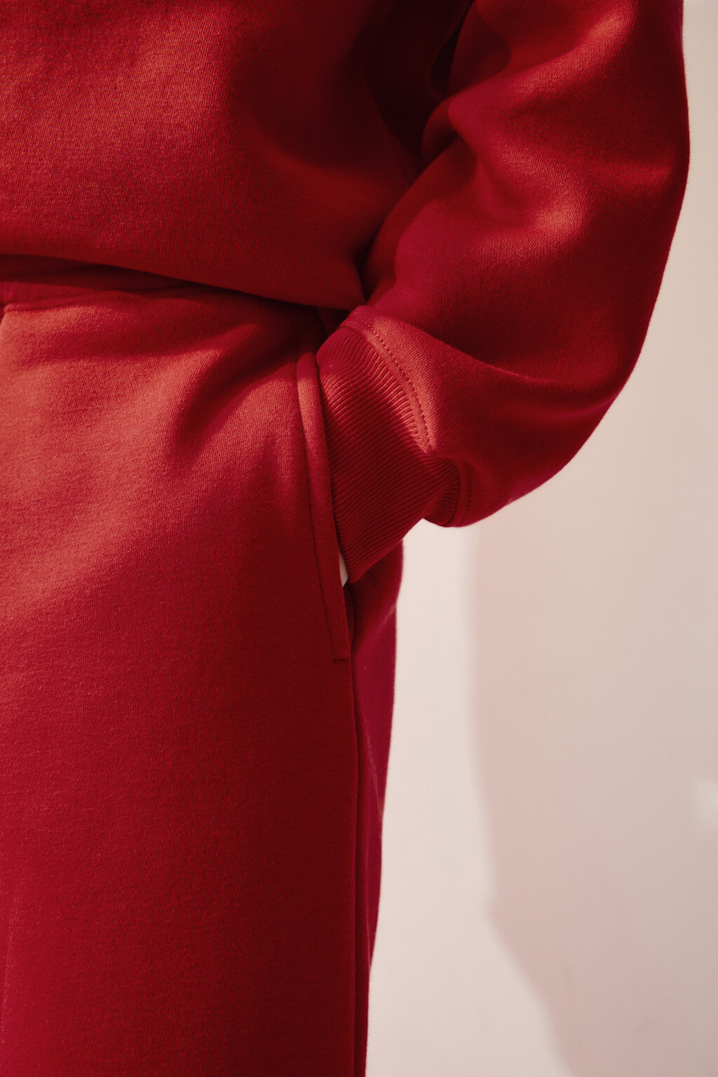 Брюки спортивные из футера с начесом - цвет красный - 6