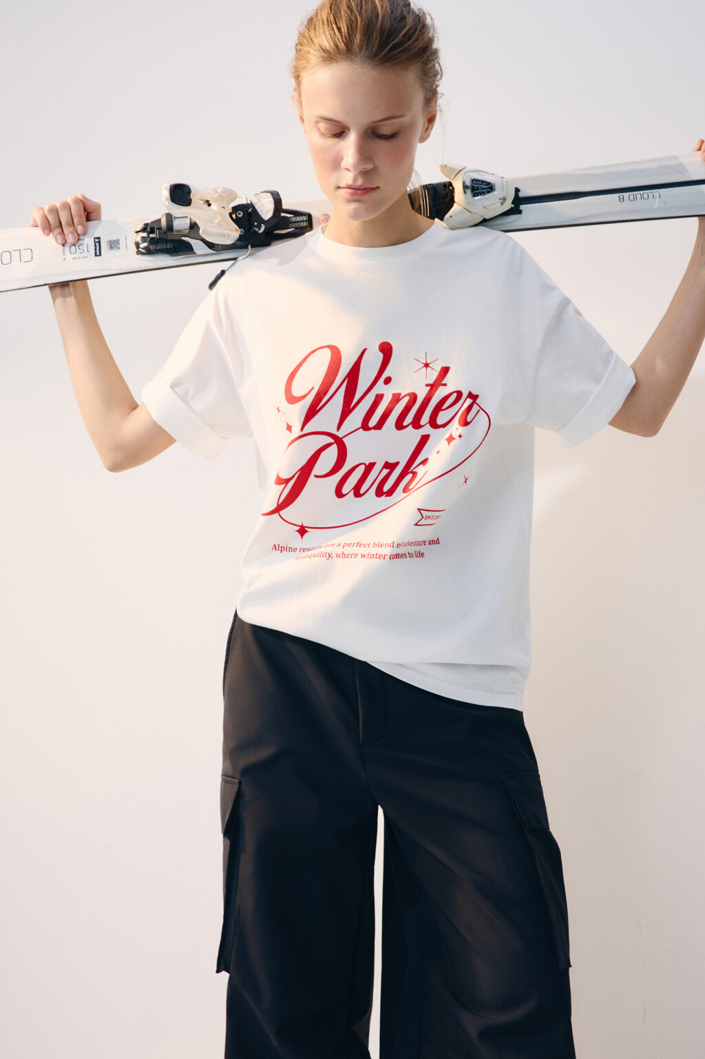 Футболка oversize спортивная с принтом - цвет ванильный - 1