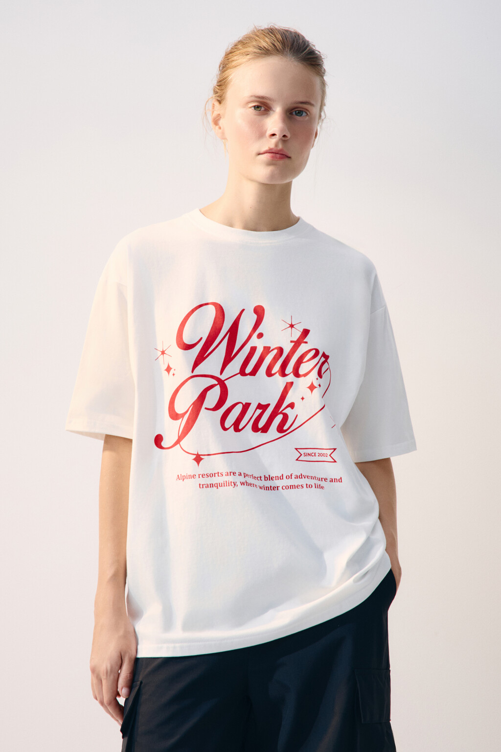 Футболка oversize спортивная с принтом - цвет ванильный - 4