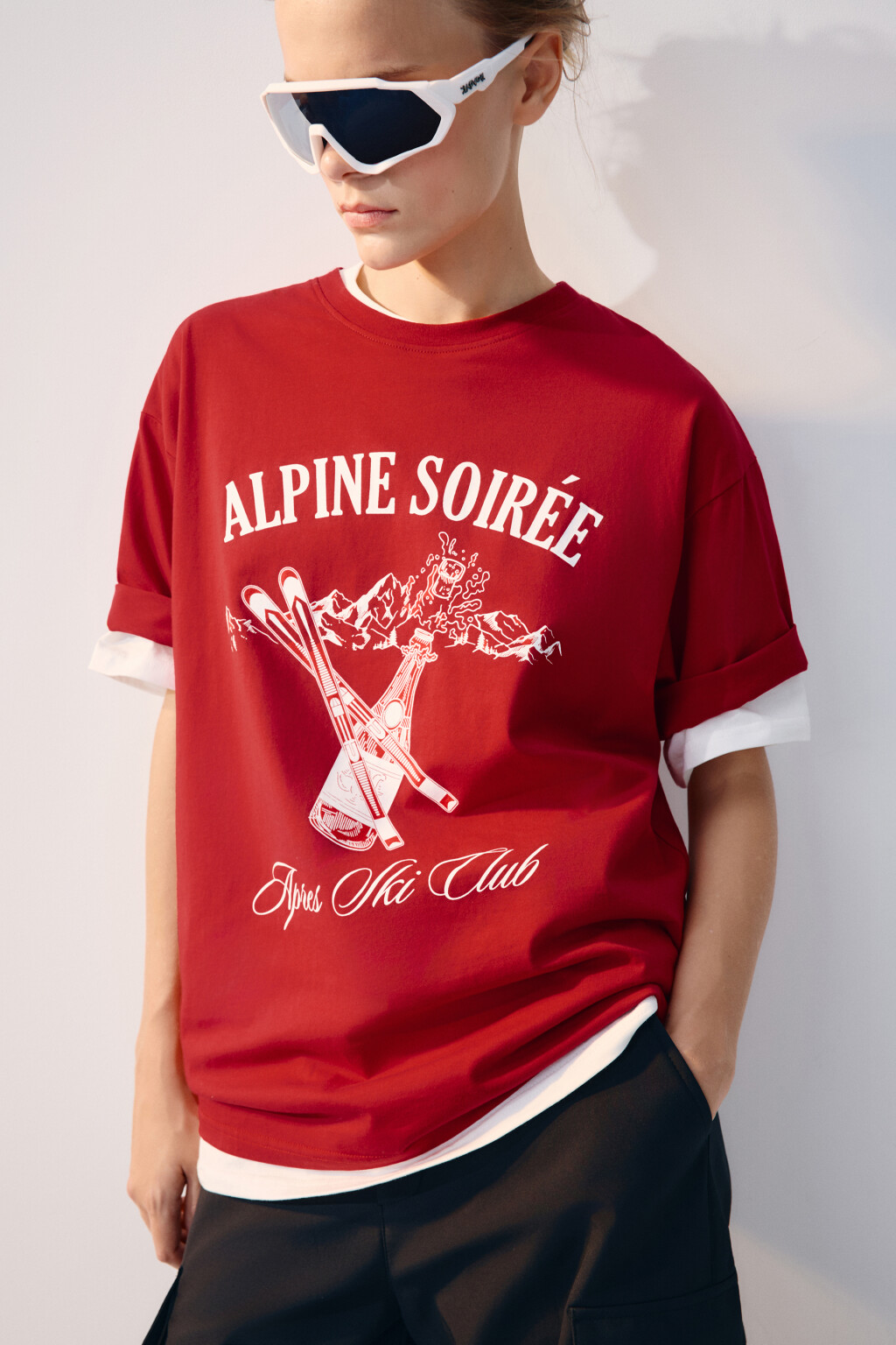 Футболка oversize спортивная с принтом - цвет красный - 1