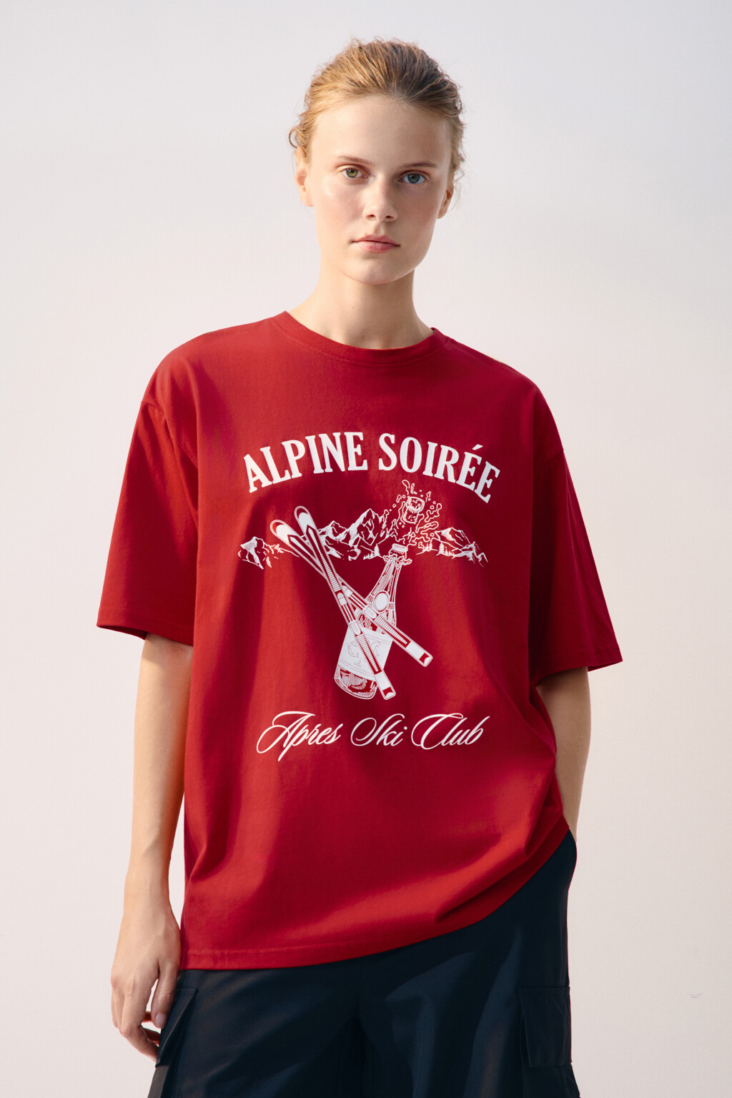 Футболка oversize спортивная с принтом - цвет красный - 2