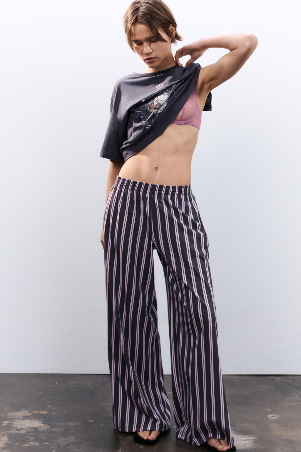 Брюки домашние с принтом - цвет серый - 1