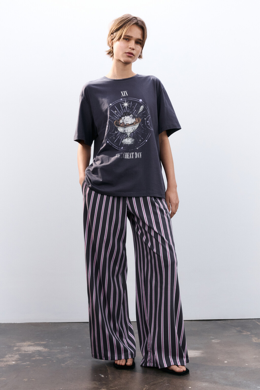 Брюки домашние с принтом - цвет серый - 2