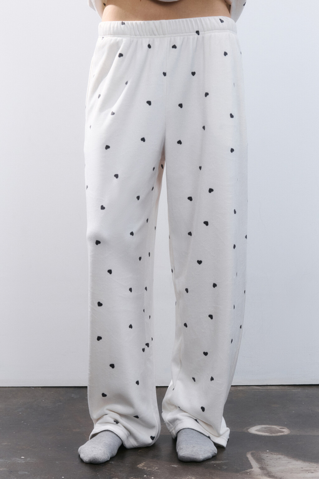 Брюки домашние велюровые с принтом - цвет серый - 3