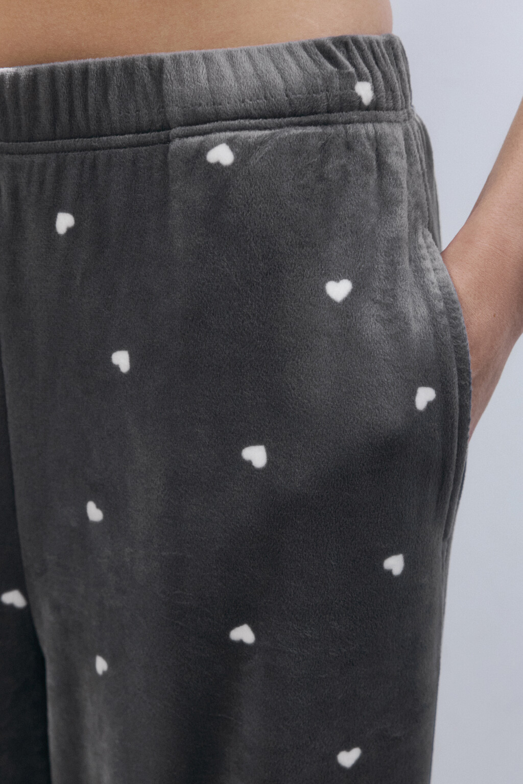 Брюки домашние велюровые с принтом - цвет бежевый - 5