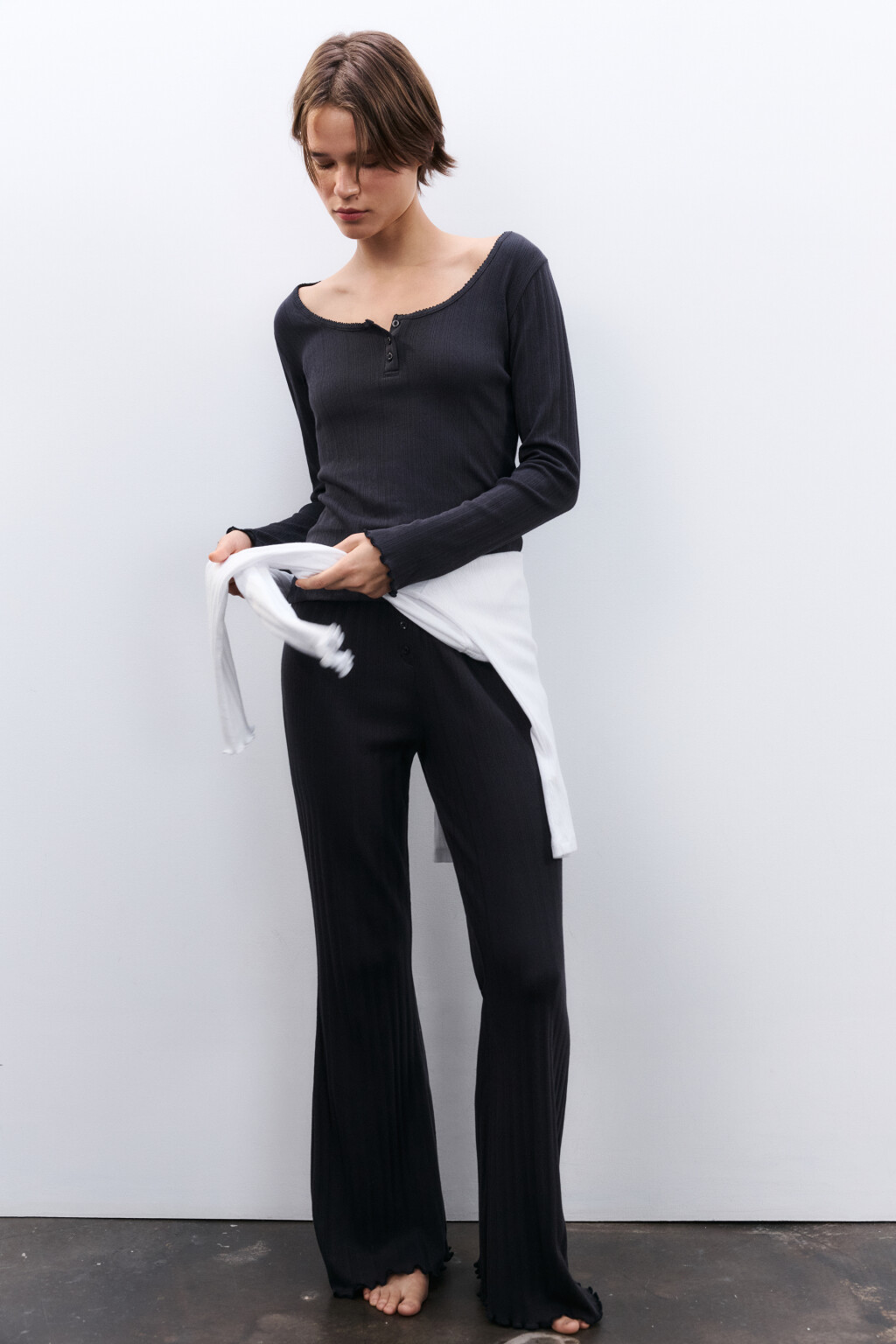 Брюки домашние с волнистыми краями - цвет серый - 1