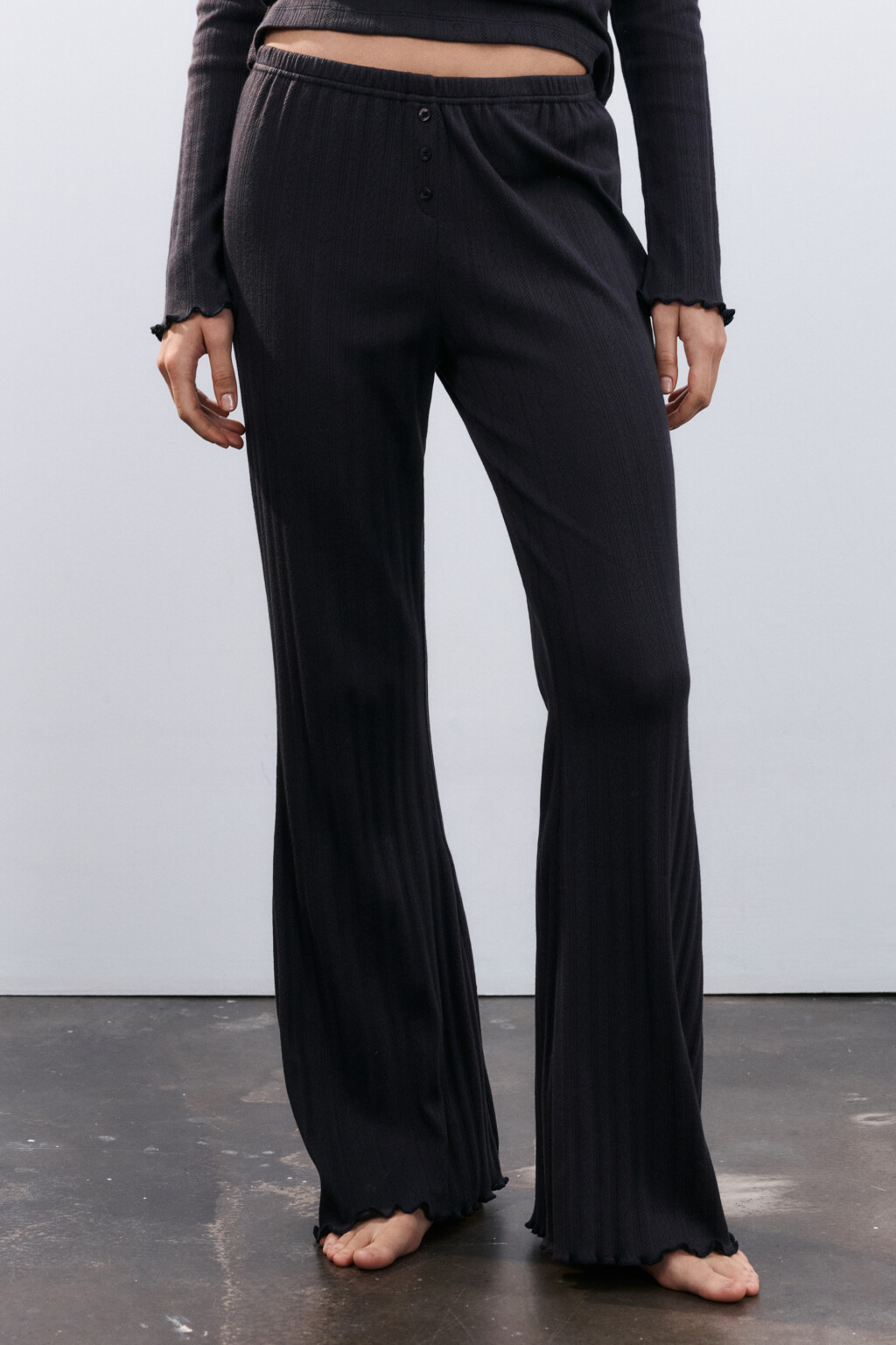 Брюки домашние с волнистыми краями - цвет серый - 2