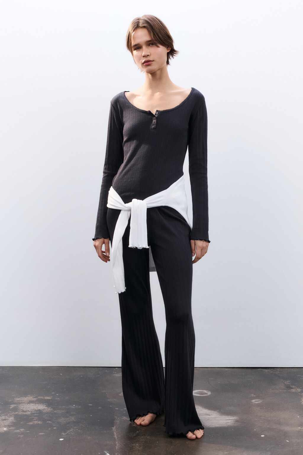 Брюки домашние с волнистыми краями - цвет серый - 4