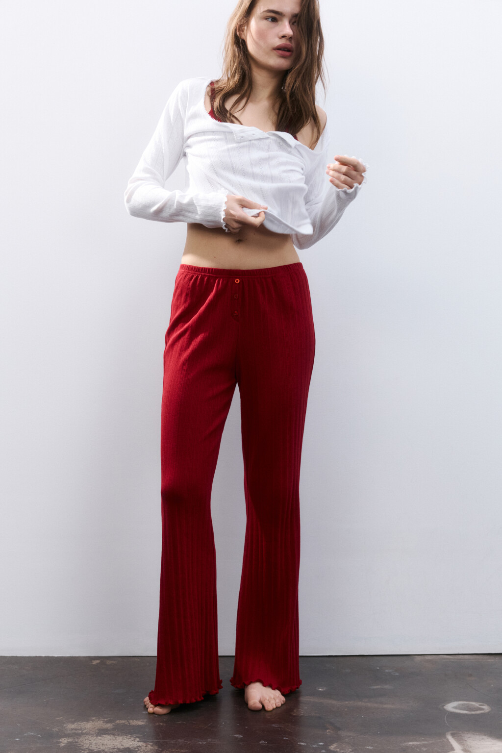 Брюки домашние с волнистыми краями - цвет красный - 1