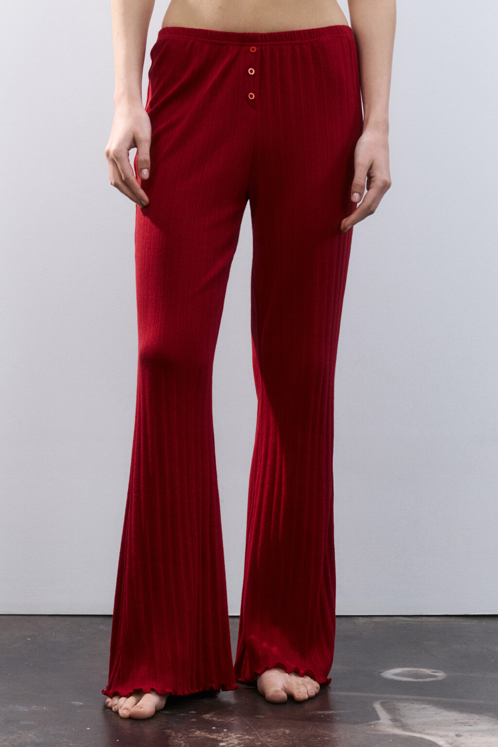 Брюки домашние с волнистыми краями - цвет красный - 2