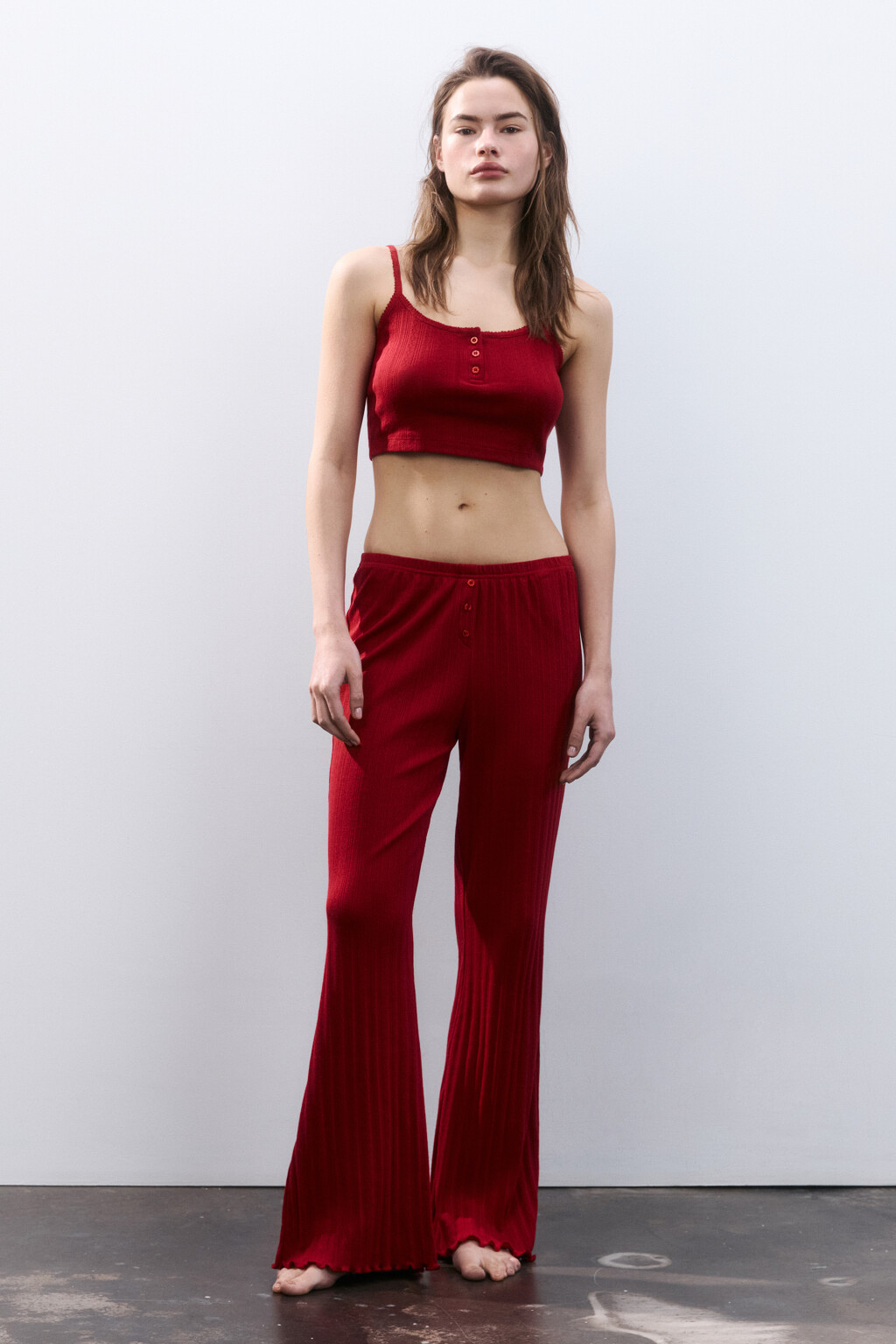 Брюки домашние с волнистыми краями - цвет красный - 4