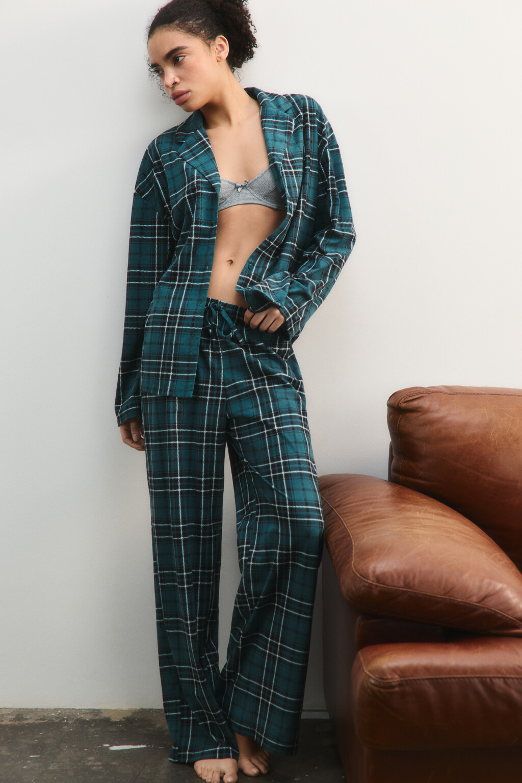 Брюки домашние с принтом - цвет зеленый - 1