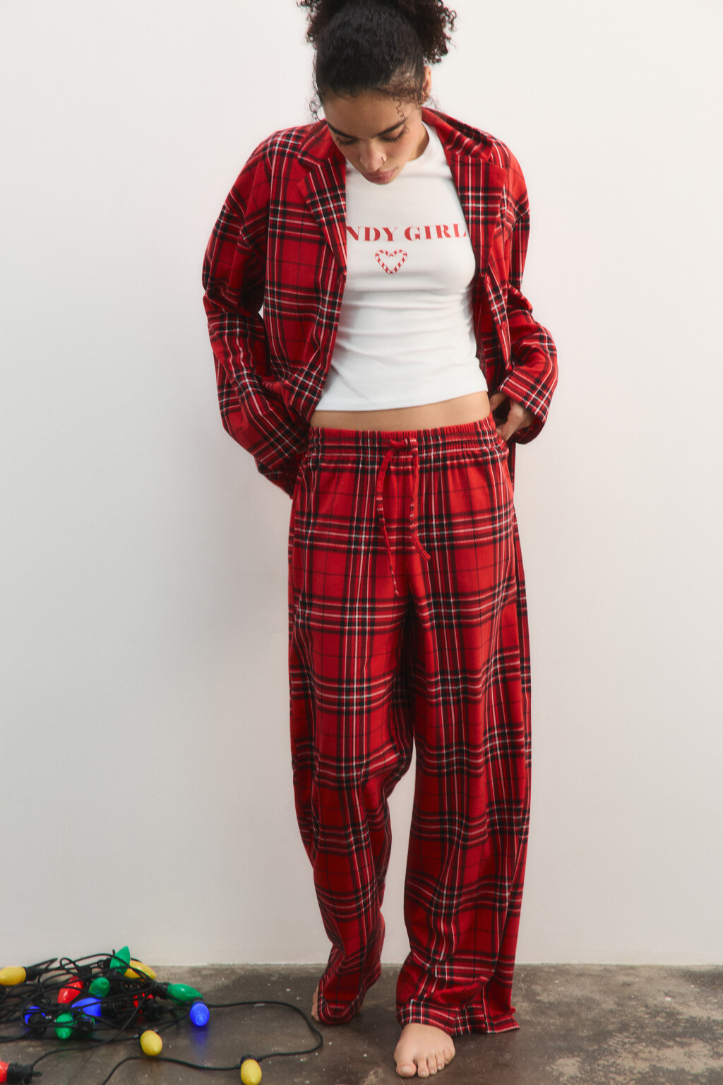 Брюки домашние с принтом - цвет красный - 1