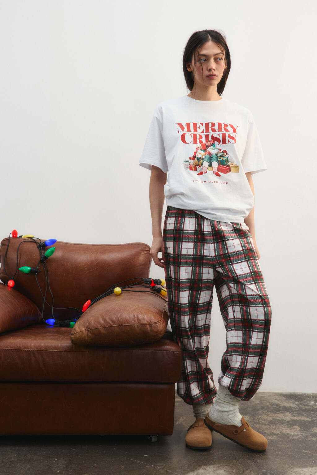 Брюки пижамные хлопковые с принтом - цвет белый - 1