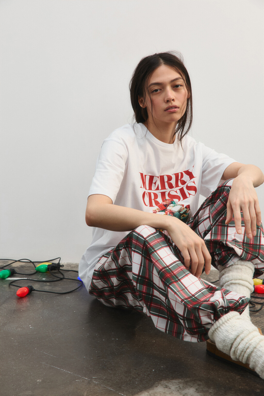 Брюки пижамные хлопковые с принтом - цвет белый - 2