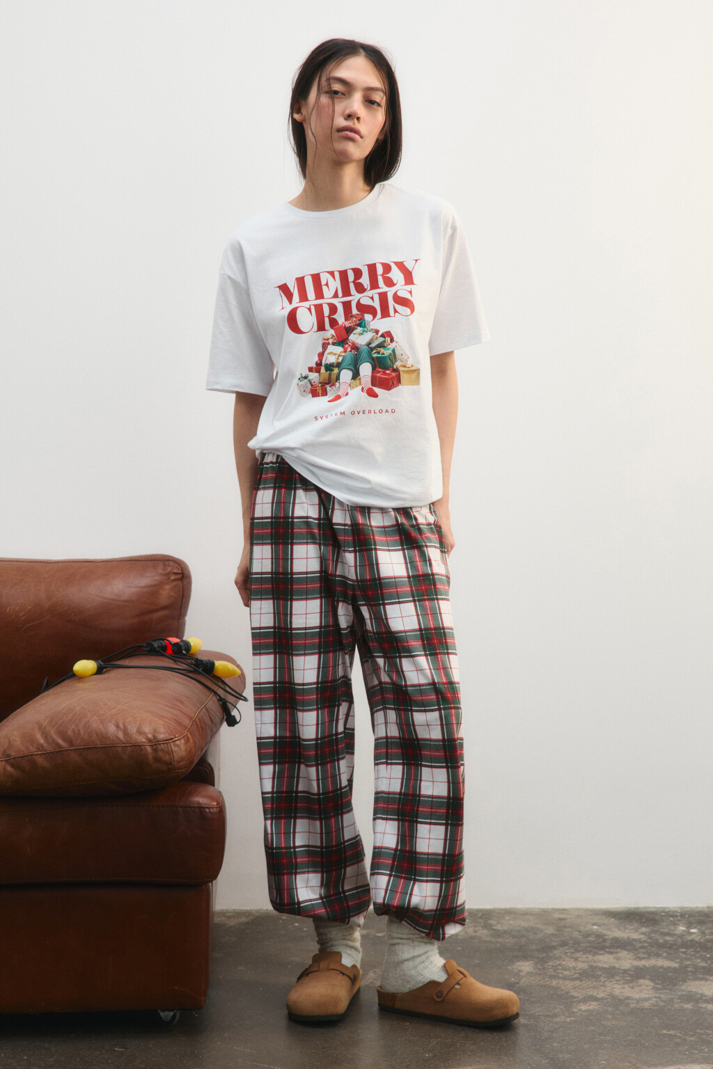 Брюки пижамные хлопковые с принтом - цвет белый - 5