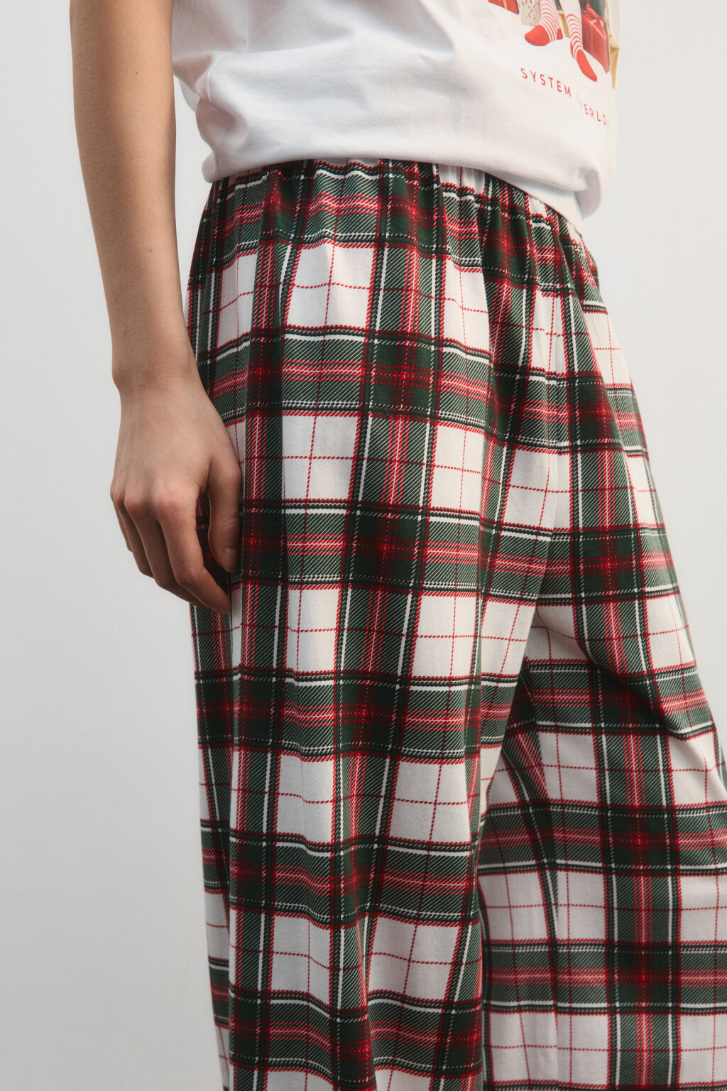 Брюки пижамные хлопковые с принтом - цвет белый - 7