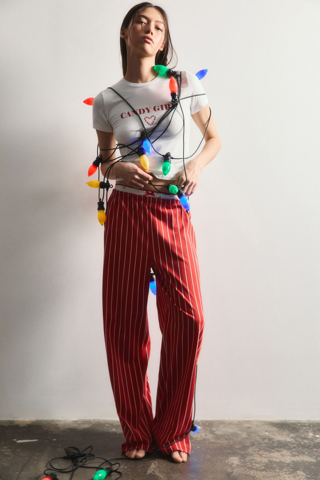 Брюки пижамные хлопковые с принтом - цвет красный - 1