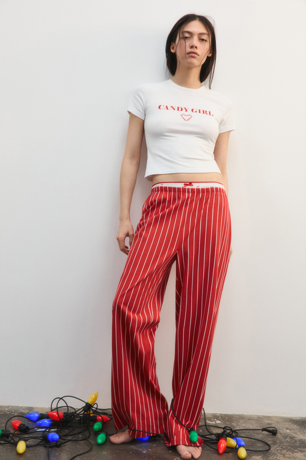 Брюки пижамные хлопковые с принтом - цвет красный - 2