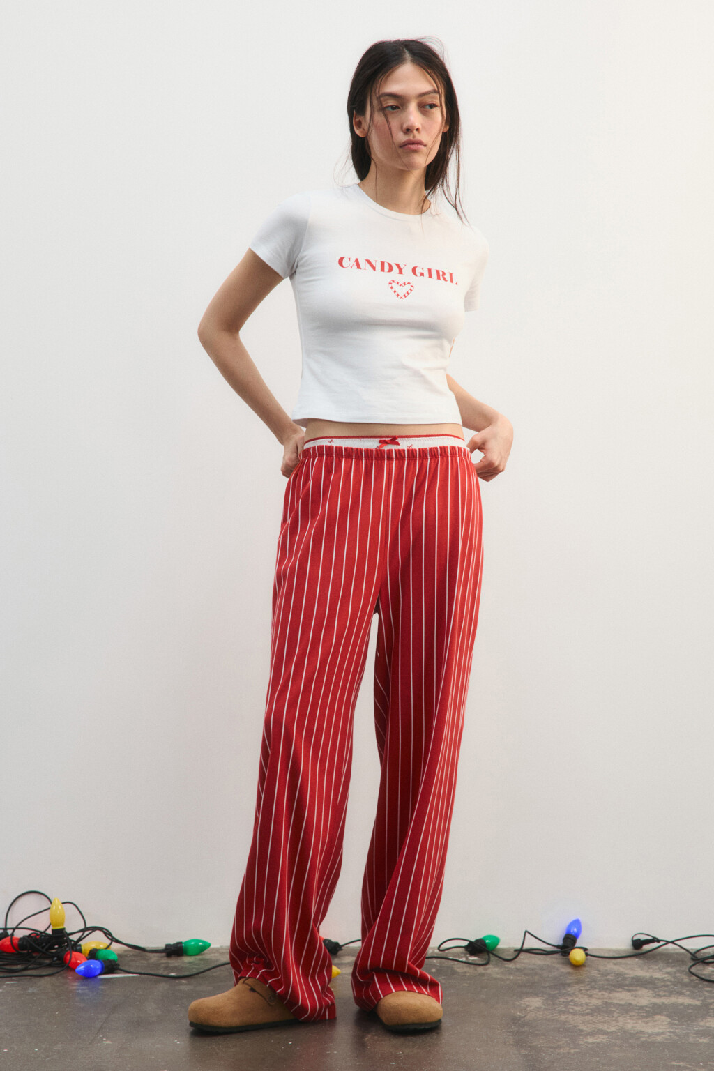 Брюки пижамные хлопковые с принтом - цвет красный - 5