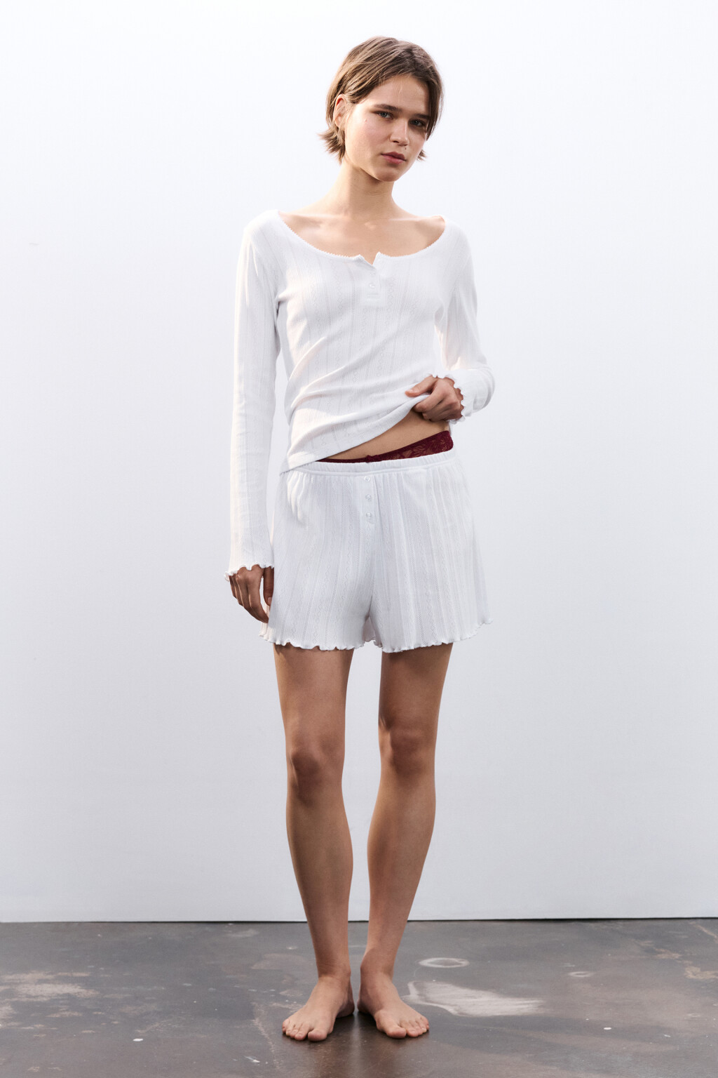 Шорты домашние с волнистыми краями - цвет ванильный - 4