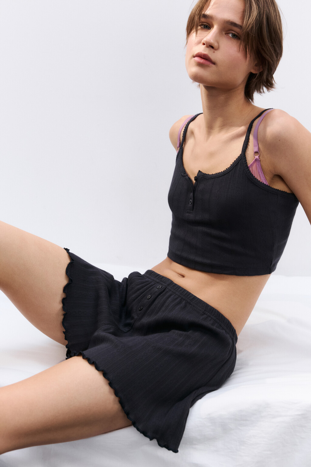 Шорты домашние с волнистыми краями - цвет серый - 1