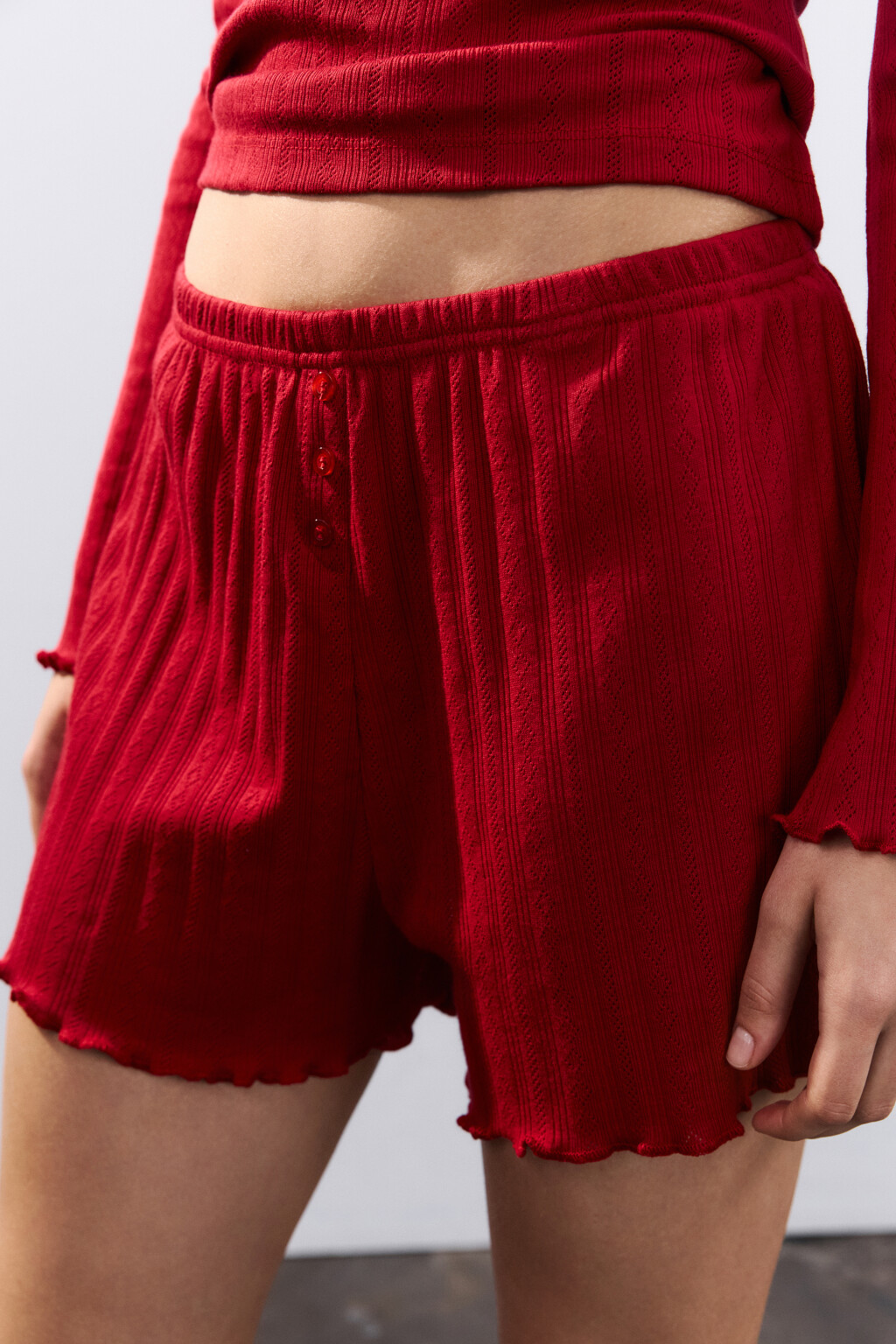 Шорты домашние с волнистыми краями - цвет красный - 5