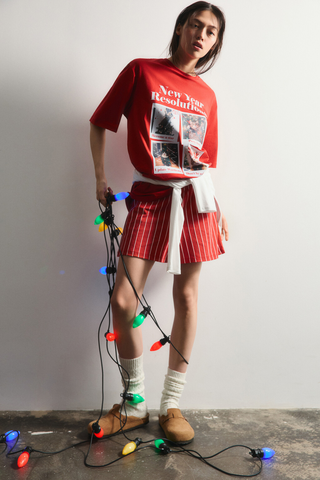 Шорты пижамные хлопковые с принтом - цвет красный - 1