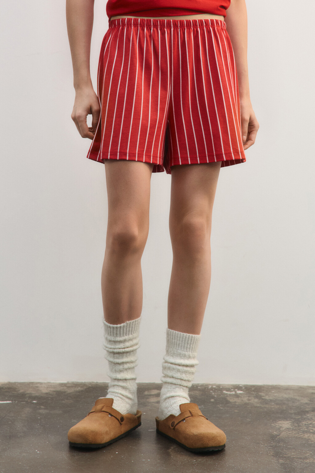 Шорты пижамные хлопковые с принтом - цвет красный - 3