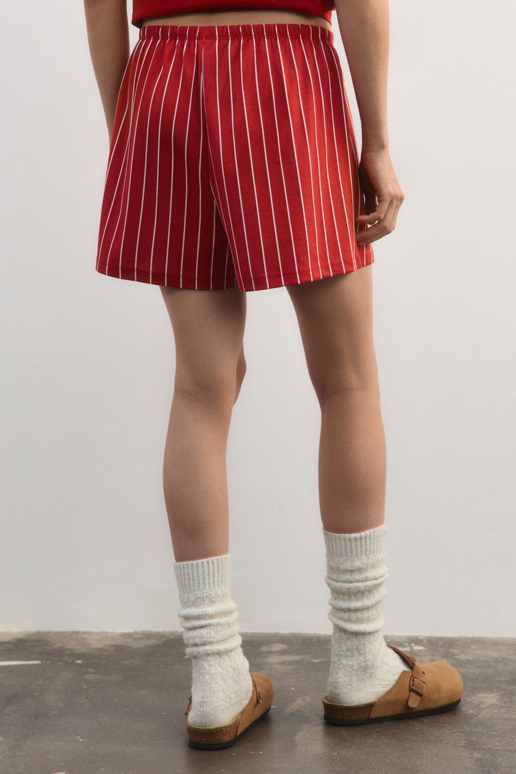 Шорты пижамные хлопковые с принтом - цвет красный - 4