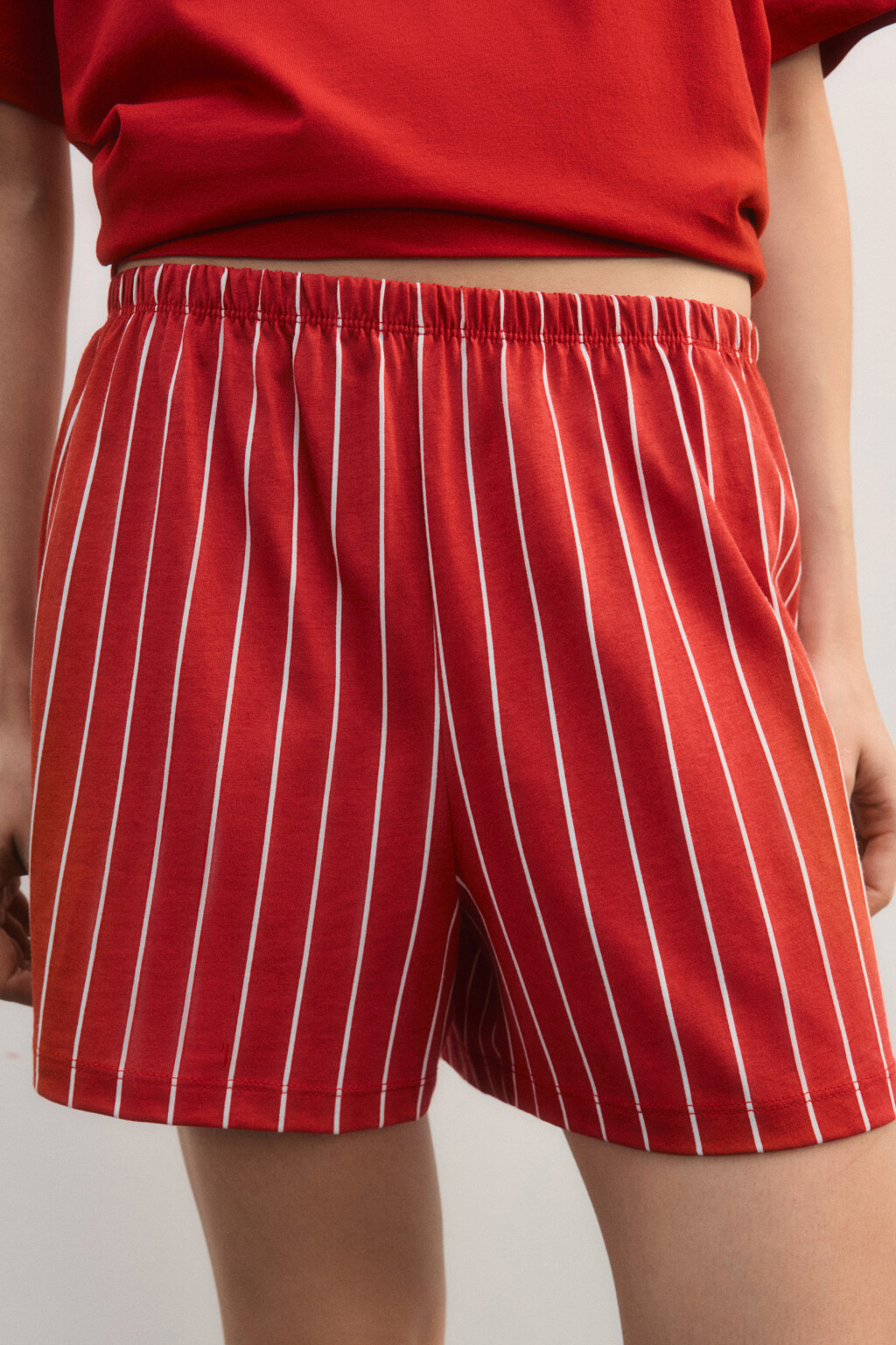 Шорты пижамные хлопковые с принтом - цвет красный - 6