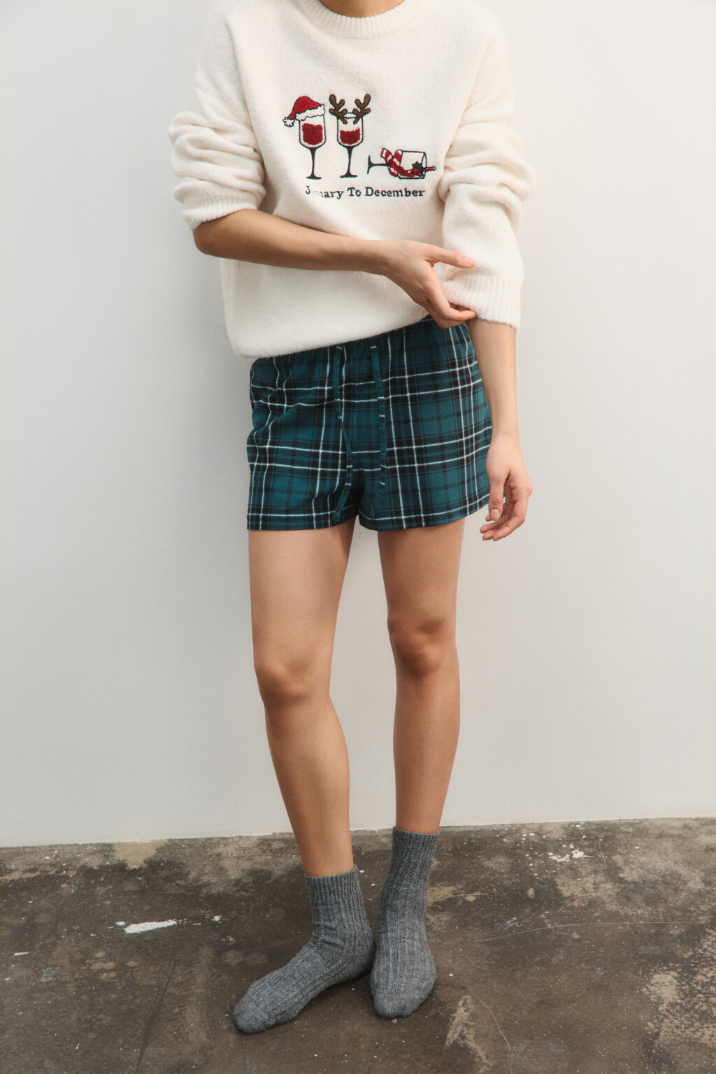 Шорты пижамные в клетку - цвет зеленый - 1