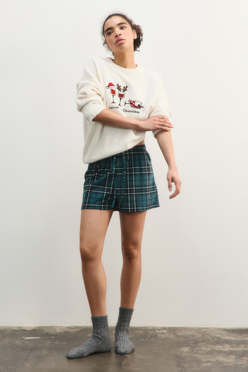 Шорты пижамные в клетку - цвет зеленый - 4