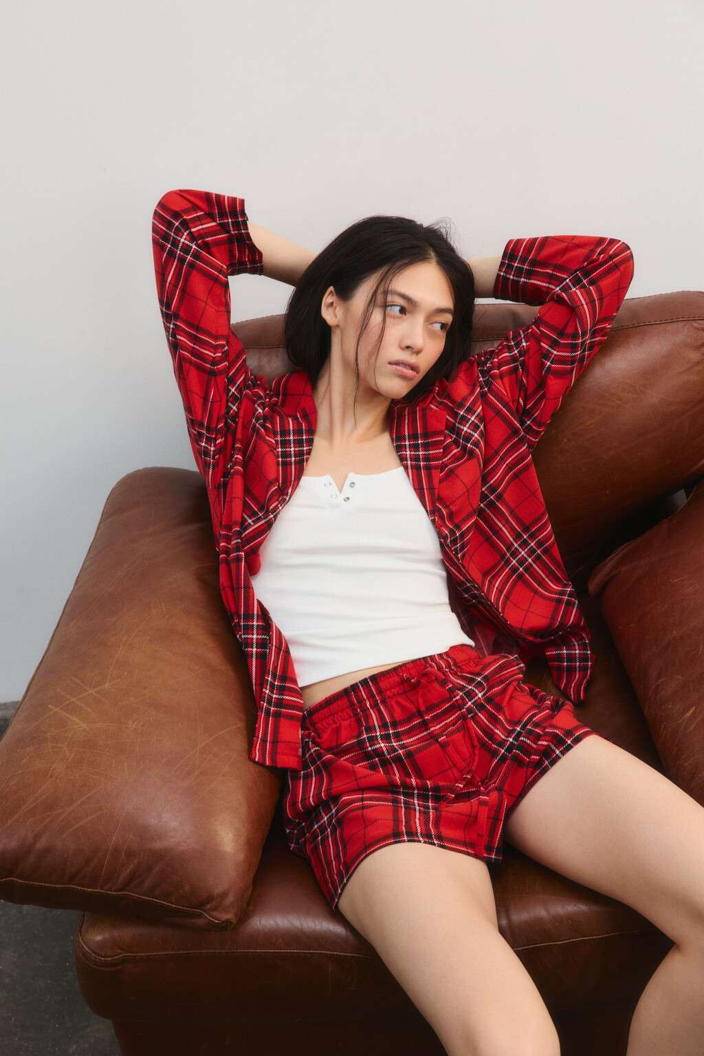 Шорты пижамные в клетку - цвет красный - 1