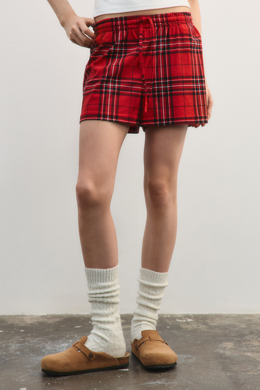 Шорты пижамные в клетку - цвет красный - 4