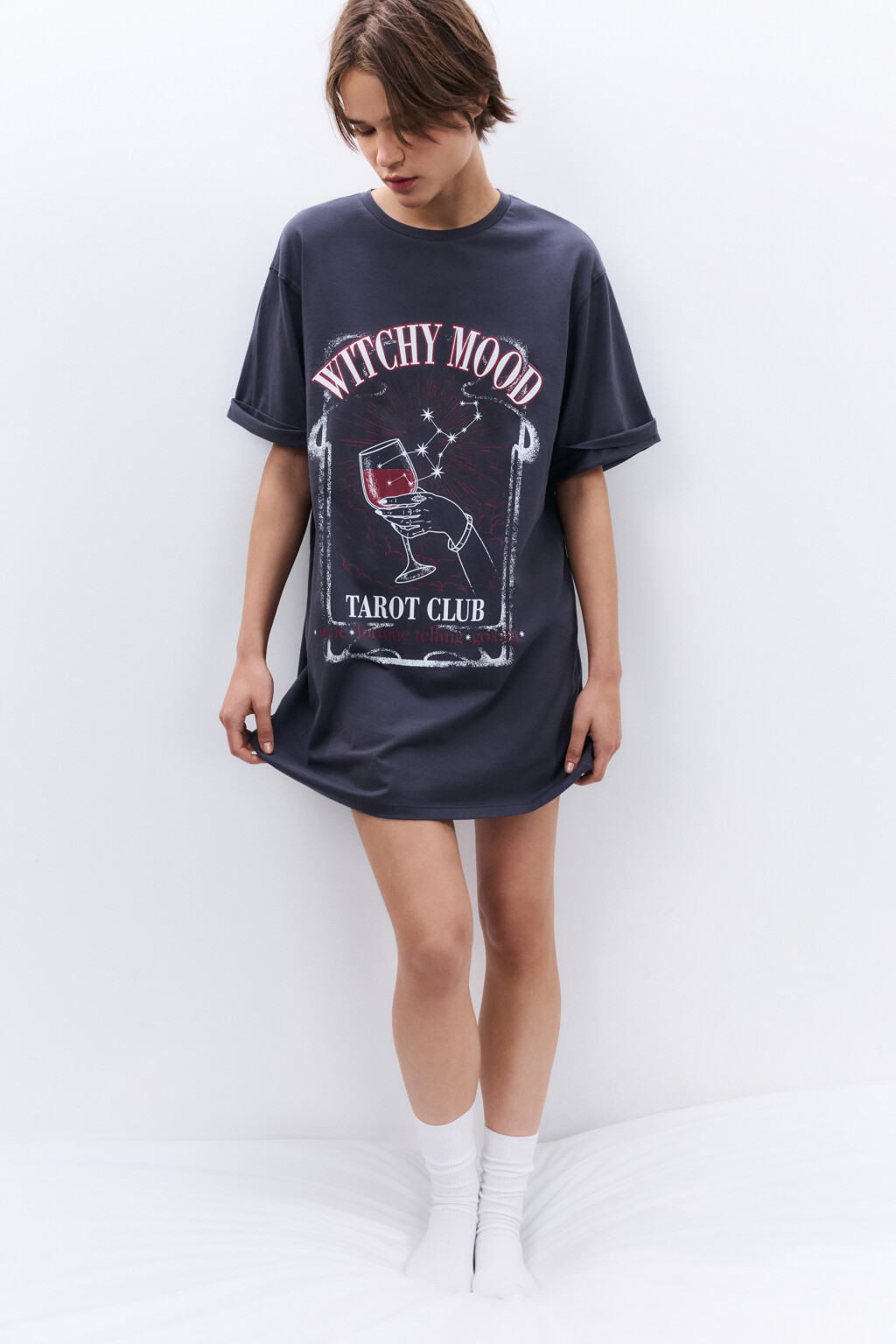 Платье-футболка домашнее с принтом - цвет серый - 1