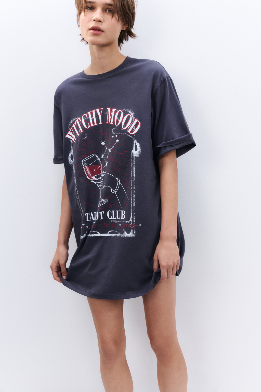 Платье-футболка домашнее с принтом - цвет серый - 2