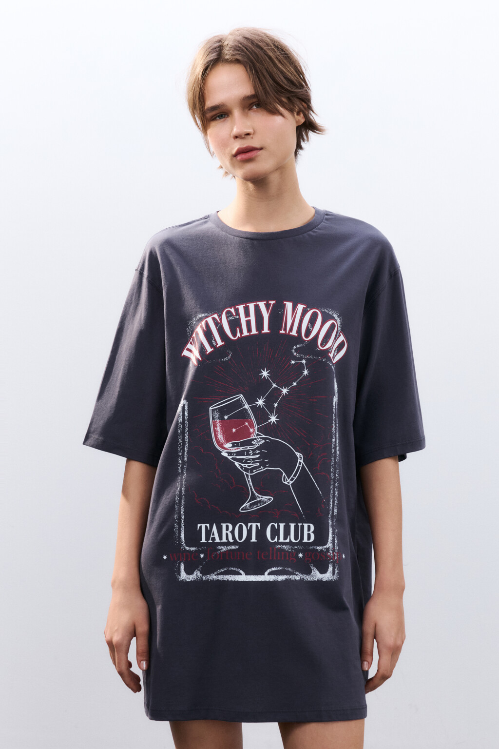 Платье-футболка домашнее с принтом - цвет серый - 3