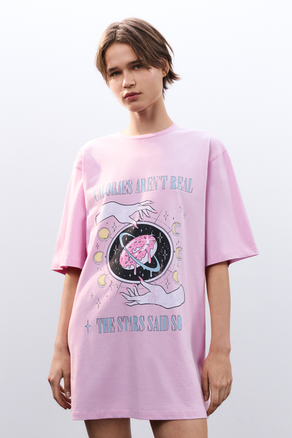 Платье-футболка домашнее с принтом - цвет розовый - 3