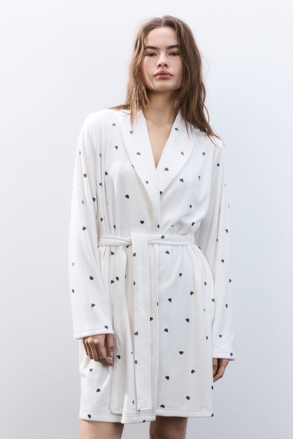 Халат велюровый с принтом - цвет серый - 2