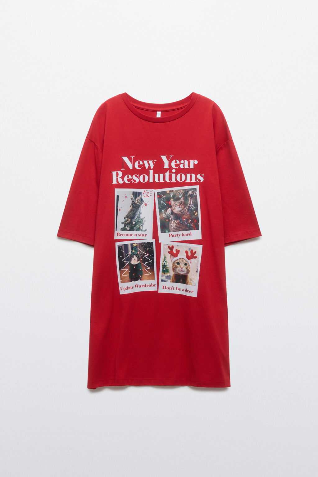 Платье-футболка домашнее с принтом - цвет красный - 9
