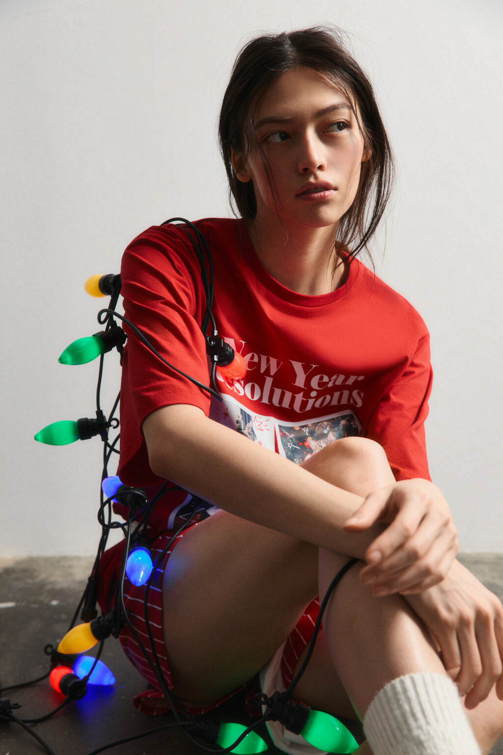 Платье-футболка домашнее с принтом - цвет красный - 2