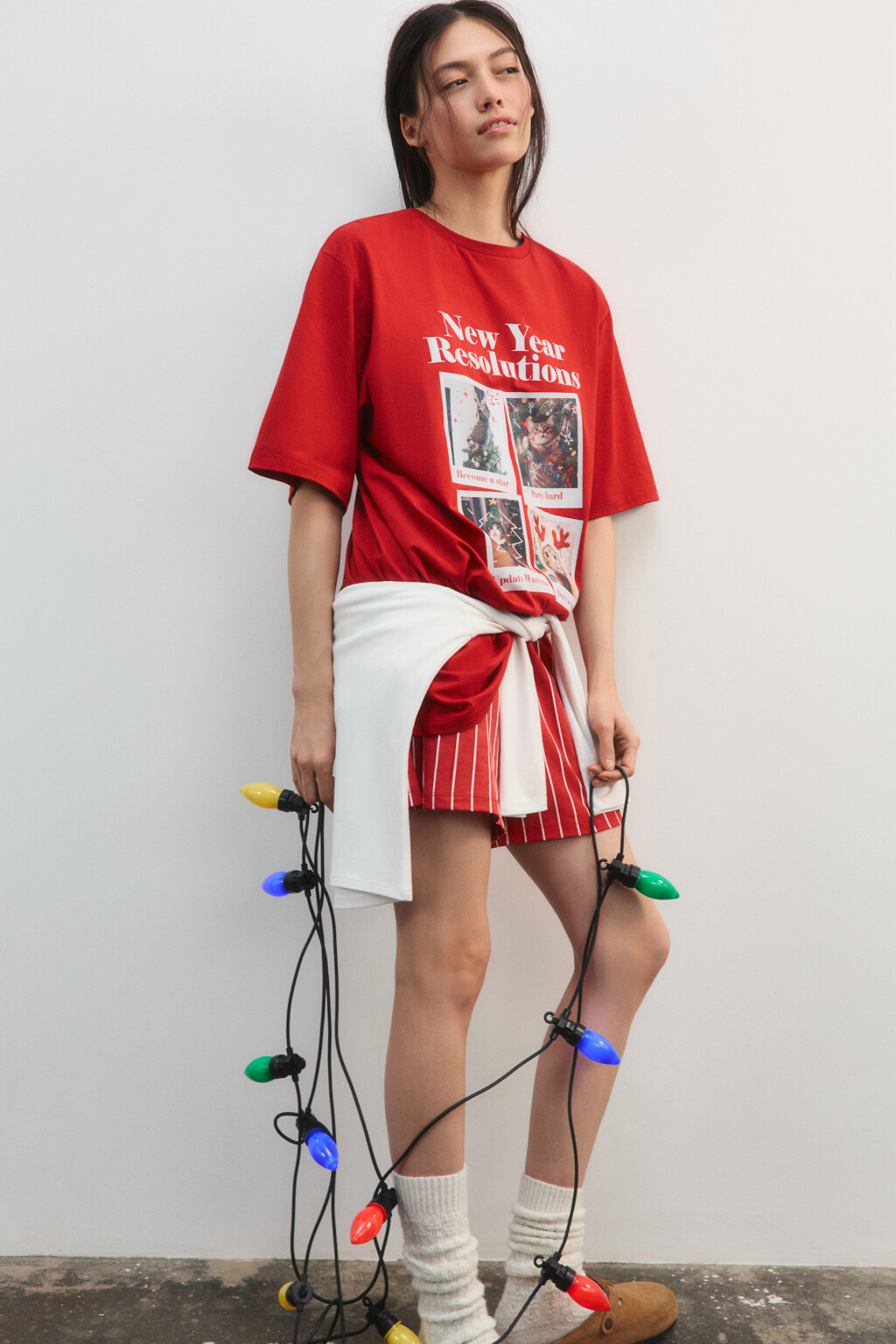 Платье-футболка домашнее с принтом - цвет красный - 3