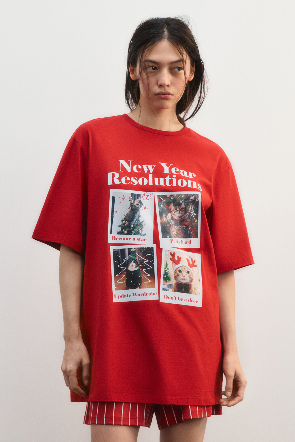 Платье-футболка домашнее с принтом - цвет красный - 4