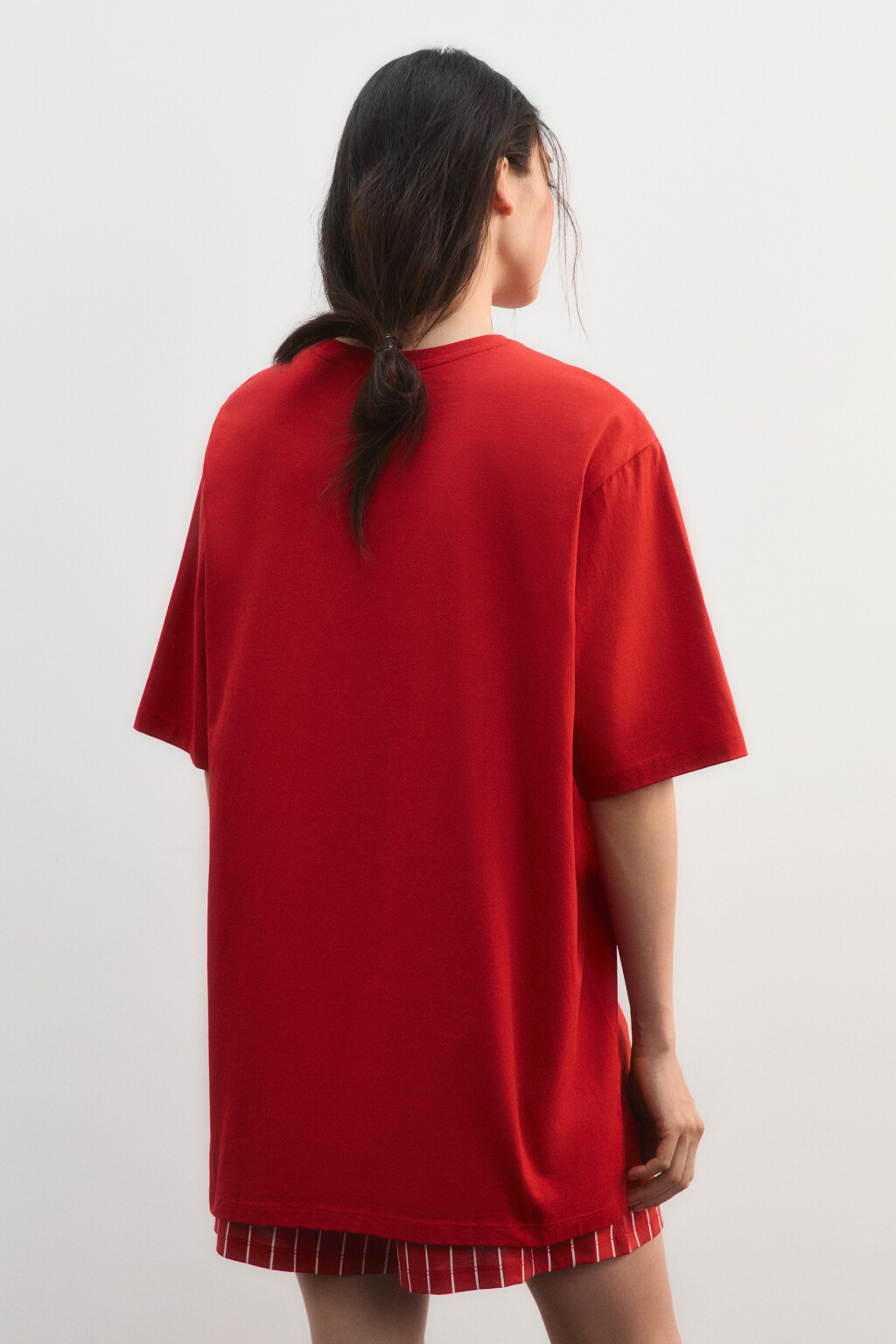 Платье-футболка домашнее с принтом - цвет красный - 5