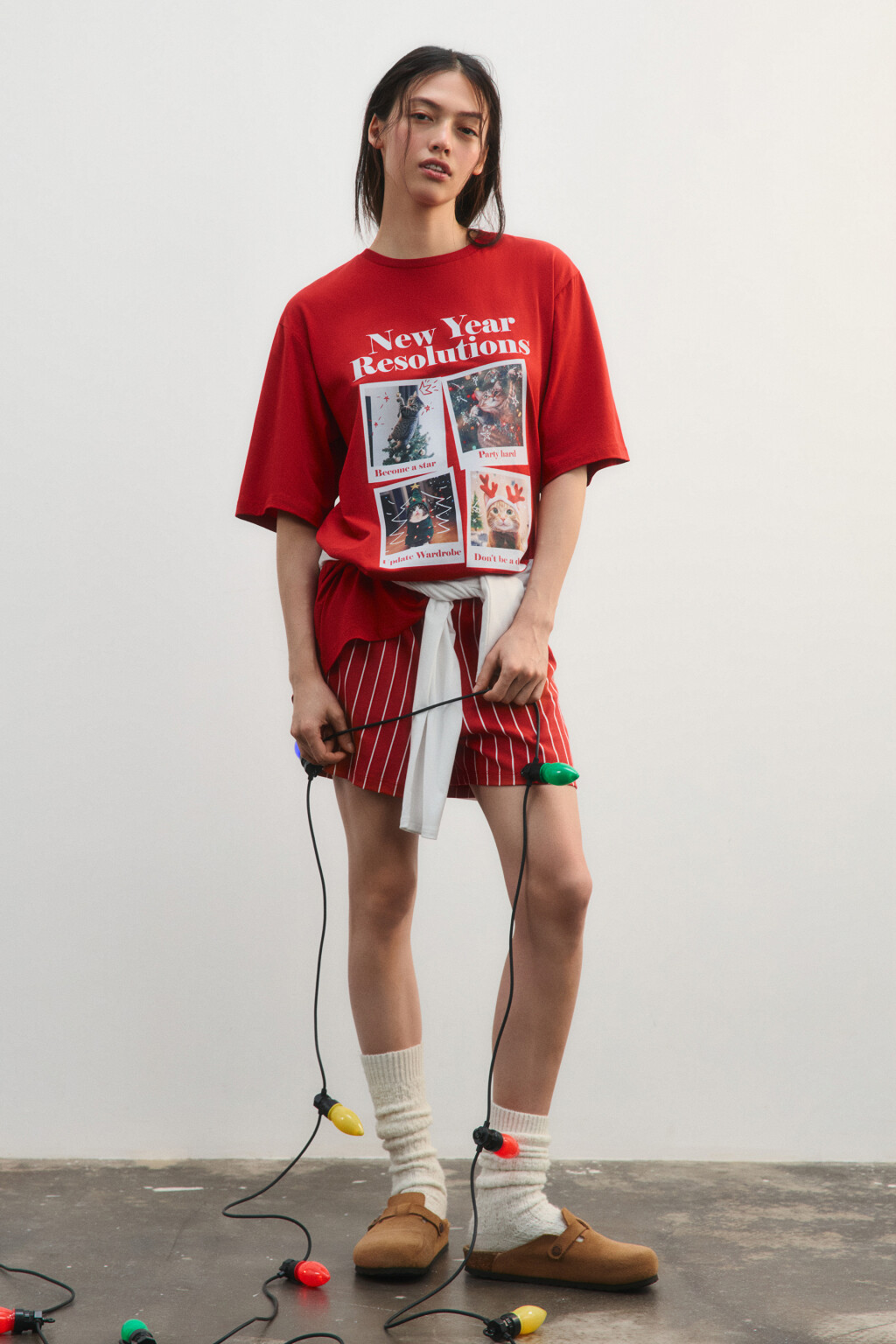 Платье-футболка домашнее с принтом - цвет красный - 6