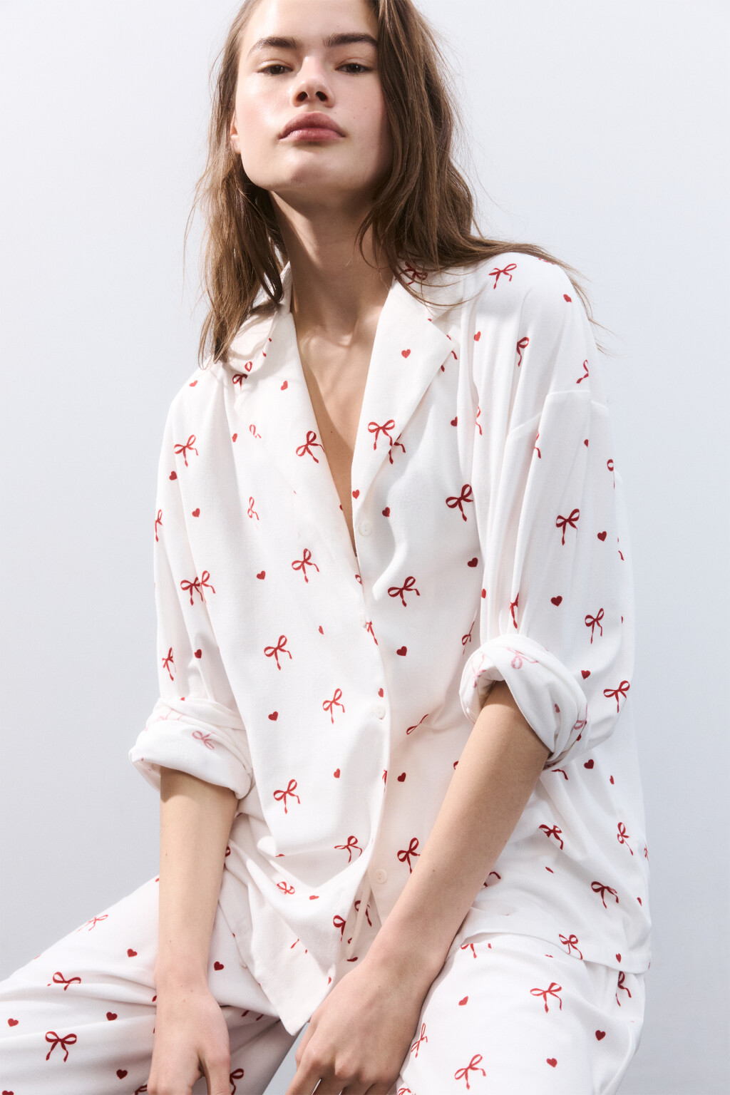 Блузка домашняя с принтом - цвет красный - 1